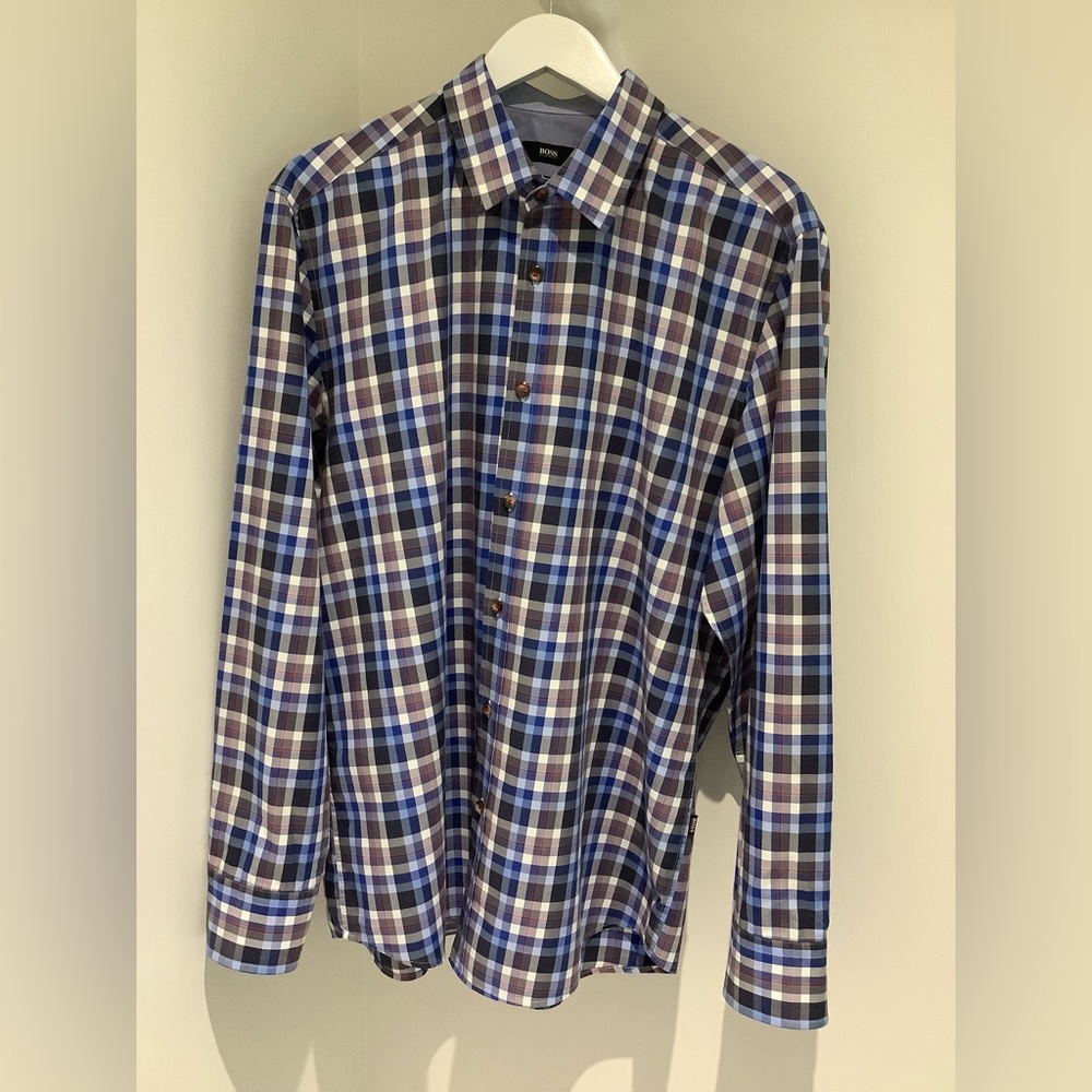 Hugo Boss Men's Checkered Shirt - Blue, Brown, White